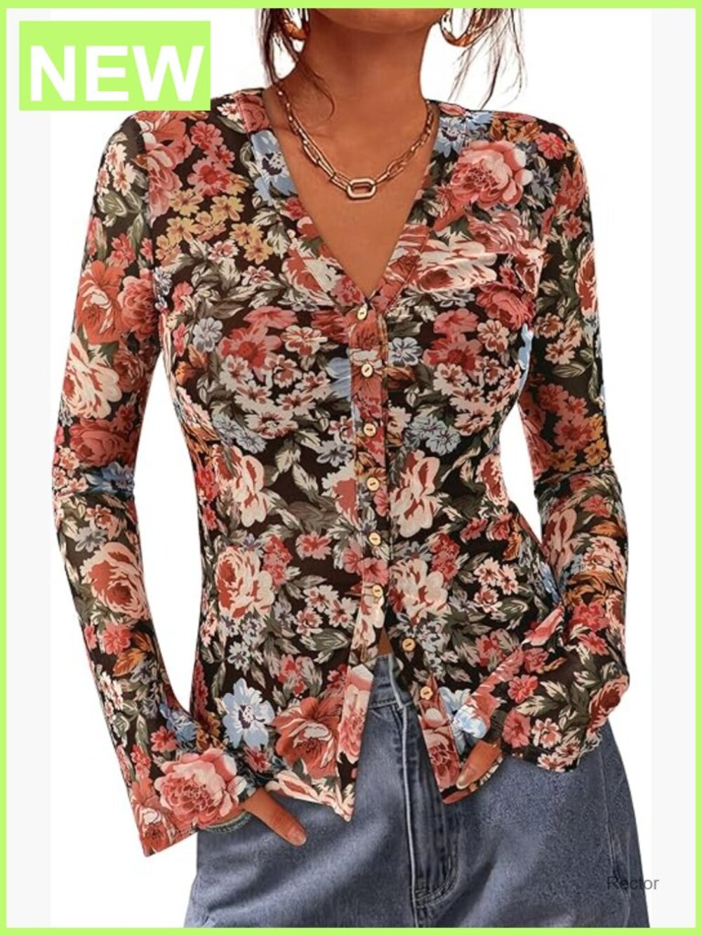 V-Neck Long Sleeve Button Down Blouse Ruched Fitted